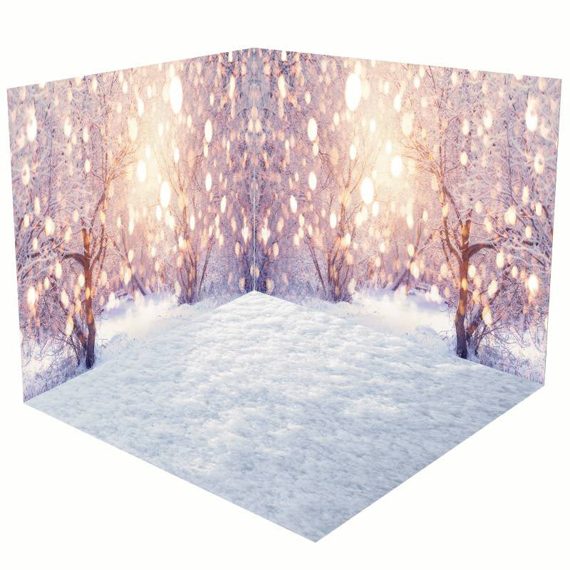 Aperturee - Aperturee Winter Heavy Snowy Light Bokeh Room Set Backdrop