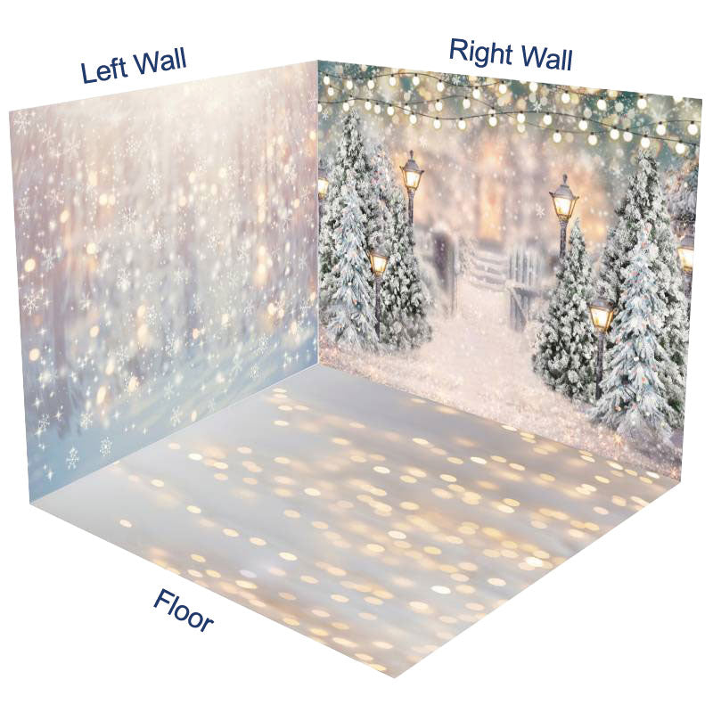 Aperturee - Aperturee Winter Light Bokeh Snowy Garden Room Set Backdrop