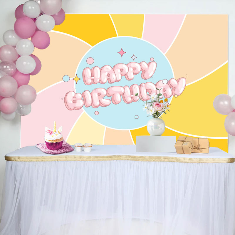 Aperturee - Colorful Boho Sun Cute Pink Happy Birthday Backdrop