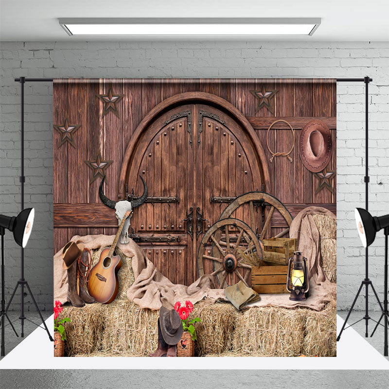 Aperturee - Aperturee Western Cowboy Saloon Wooden House Room Set Backdrop