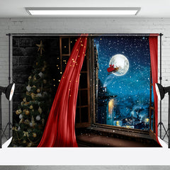 Aperturee - Aperturee Window Snowy Moon Night Christmas Room Set Backdrop