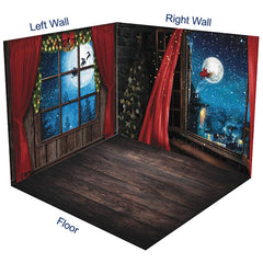 Aperturee - Aperturee Window Snowy Moon Night Christmas Room Set Backdrop