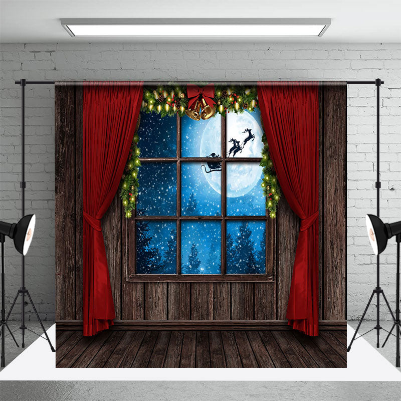 Aperturee - Aperturee Window Snowy Moon Night Christmas Room Set Backdrop