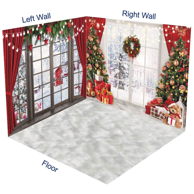 Aperturee - Aperturee Christmas Festive Window Scenery Room Set Backdrop