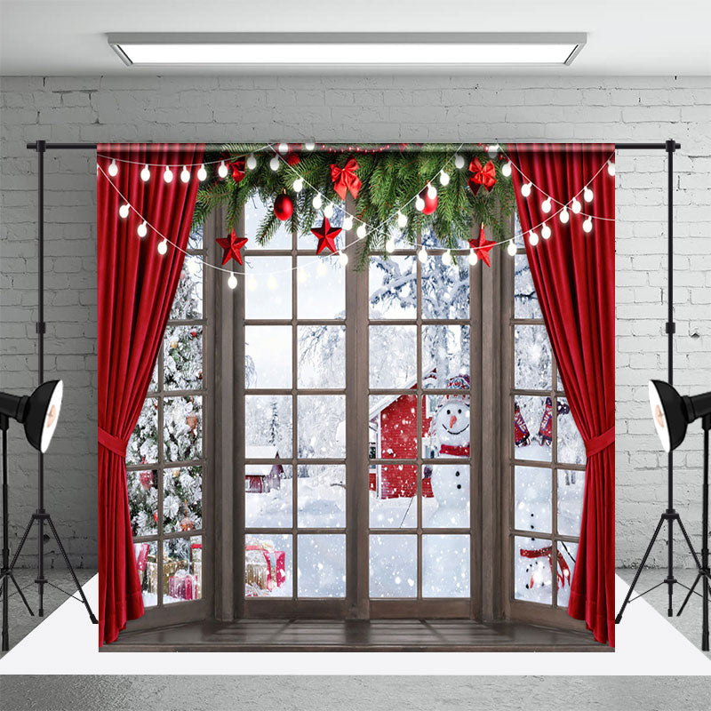 Aperturee - Aperturee Christmas Festive Window Scenery Room Set Backdrop