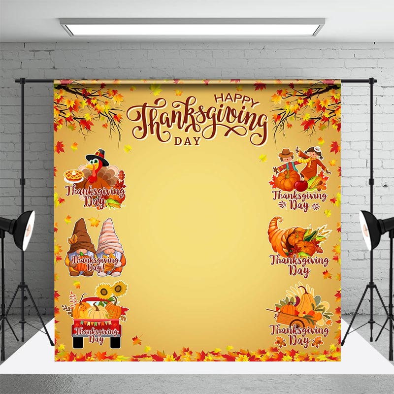 Aperturee - Autumn Maple Leaf Gnome Turkey Thanksgiving Backdrop