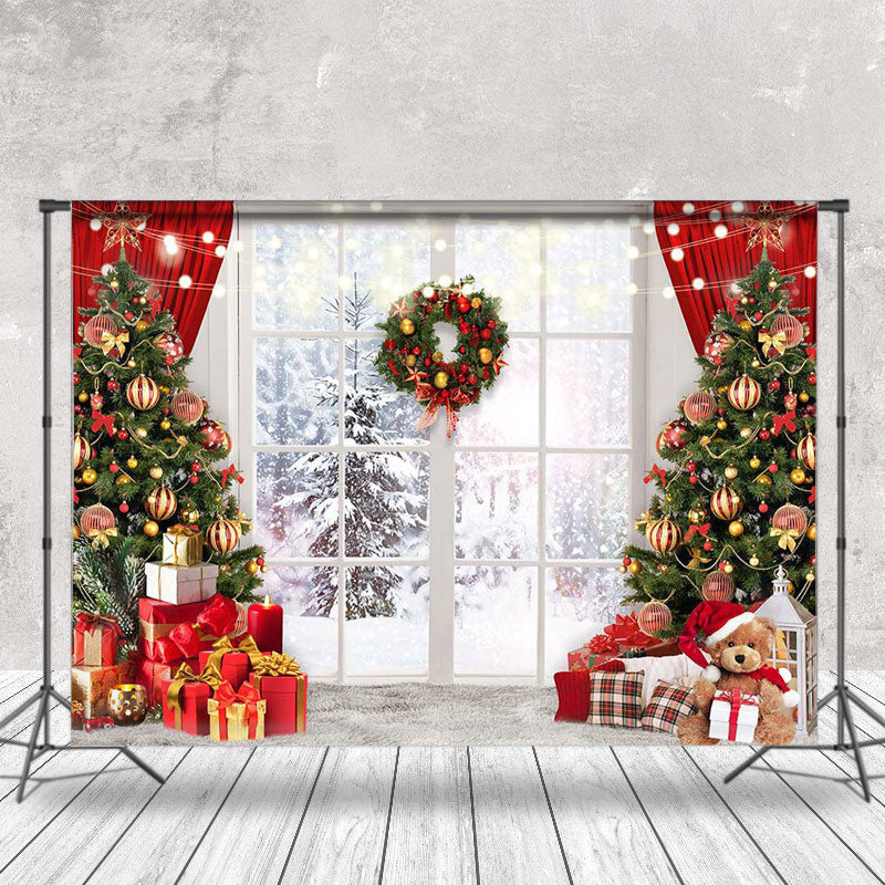 Aperturee - Aperturee Snowy Forest Light Strip Window Christmas Backdrop