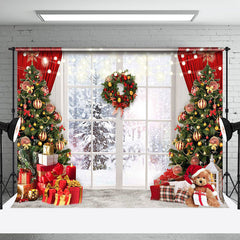 Aperturee - Aperturee Snowy Forest Light Strip Window Christmas Backdrop