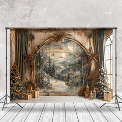 Aperturee - Aperturee Shabby Retro Snowy Forest Mural Christmas Backdrop