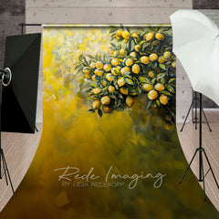 Aperturee - Aperturee Yellow Abstract Painted Lemons Fine Art Sweep Backdrop