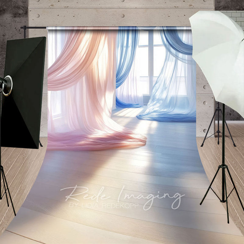 Aperturee - Aperturee Red Blue Soft Flowy Drapery Maternity Sweep Backdrop
