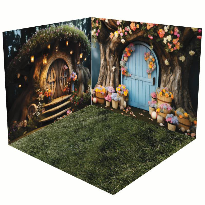 Aperturee - Aperturee Fairy Tale Night Forest Tree House Room Set Backdrop