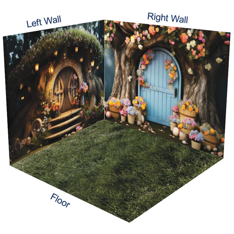 Aperturee - Aperturee Fairy Tale Night Forest Tree House Room Set Backdrop