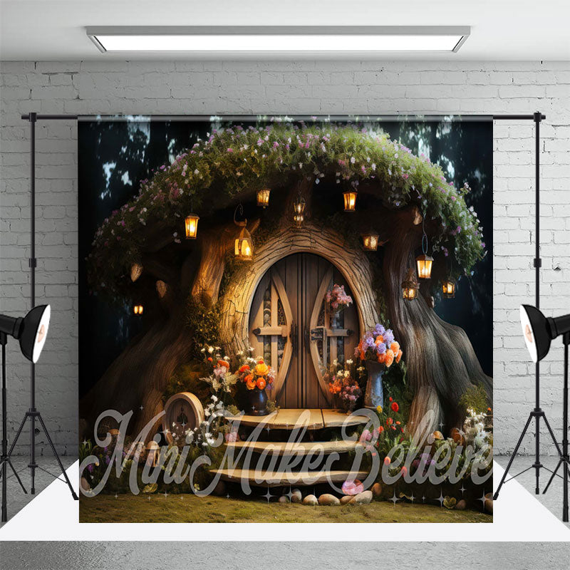 Aperturee - Aperturee Fairy Tale Night Forest Tree House Room Set Backdrop