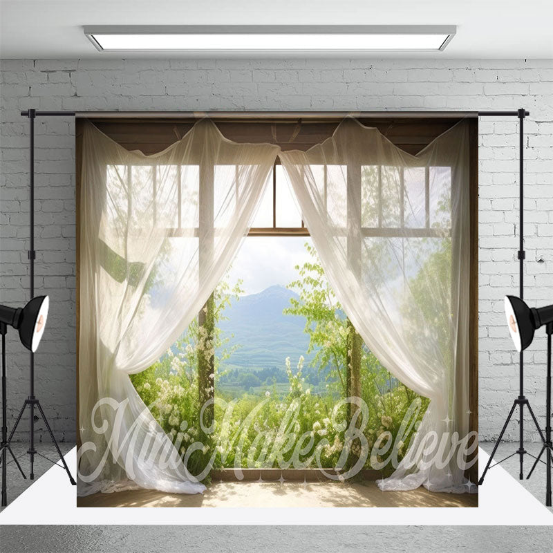 Aperturee - Aperturee Spring Greenery Window Scenery Room Set Backdrop