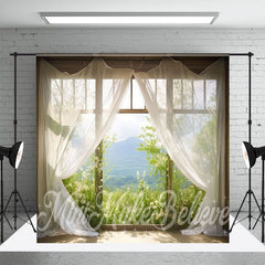 Aperturee - Aperturee Spring Greenery Window Scenery Room Set Backdrop