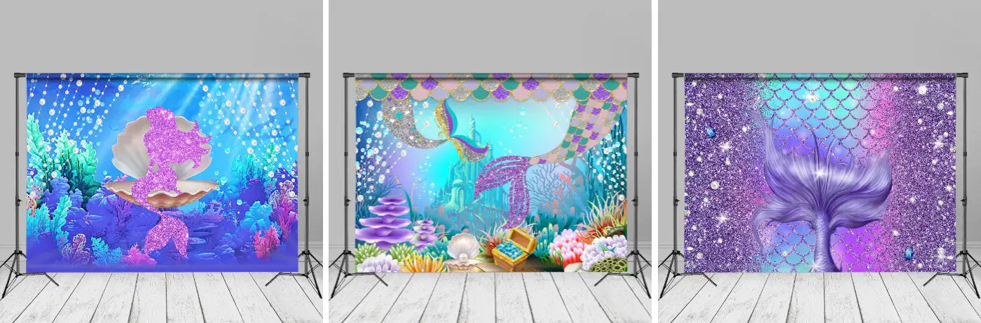 Glitter Mermaid Pearl Undersea Summer Photo Backdrop - Aperturee