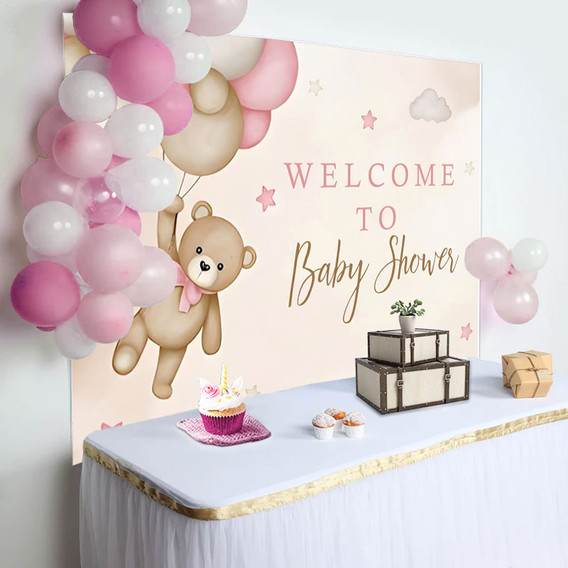 Aperturee - Teddy Bear Balloon Star Cloud Baby Shower Backdrop