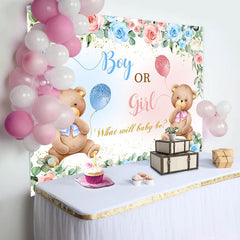 Aperturee - Pink Blue Floral Teddy Bear Gender Reveal Backdrop