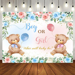 Aperturee - Pink Blue Floral Teddy Bear Gender Reveal Backdrop