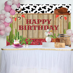 Aperturee - Cowboy Wood Cactus Brown Cap Boots Birthday Backdrop