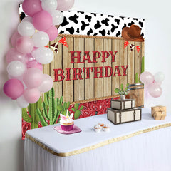 Aperturee - Cowboy Wood Cactus Brown Cap Boots Birthday Backdrop