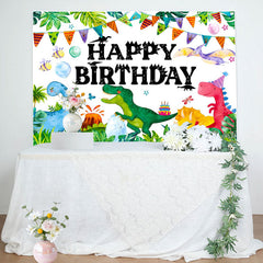 Aperturee - Colorful Dinosaur Grass Monstera Birthday Backdrop