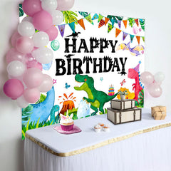 Aperturee - Colorful Dinosaur Grass Monstera Birthday Backdrop