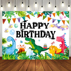 Aperturee - Colorful Dinosaur Grass Monstera Birthday Backdrop