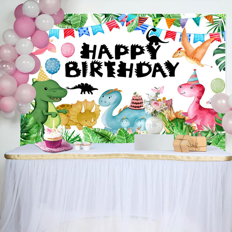 Aperturee - Dinosaur Green Monstera Balloon Birthday Backdrop