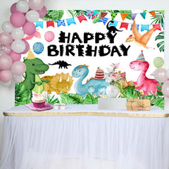 Aperturee - Dinosaur Green Monstera Balloon Birthday Backdrop