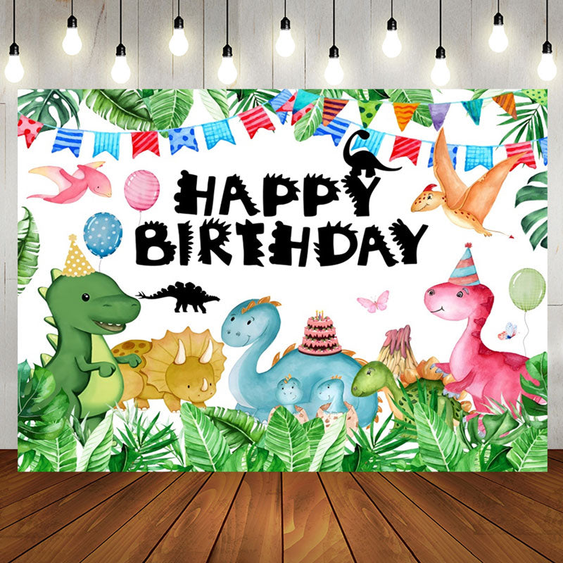 Aperturee - Dinosaur Green Monstera Balloon Birthday Backdrop