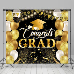 Aperturee - Grad Gold Black Balloons Glitter Graduation Backdrop