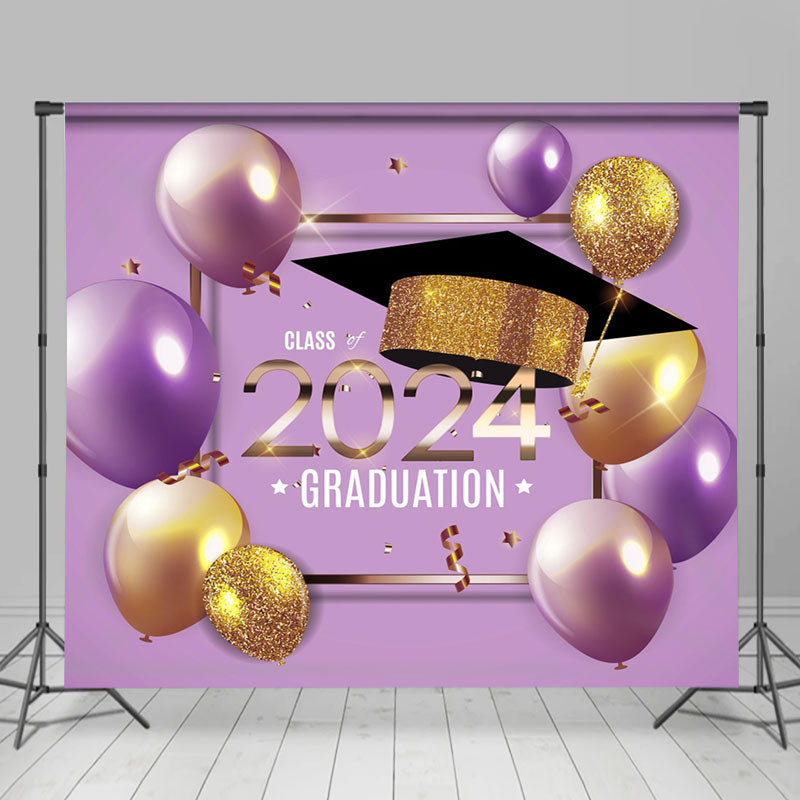 Aperturee - Purple Balloons Class Of Glitter Graduation Backdrop