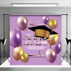 Aperturee - Purple Balloons Class Of Glitter Graduation Backdrop