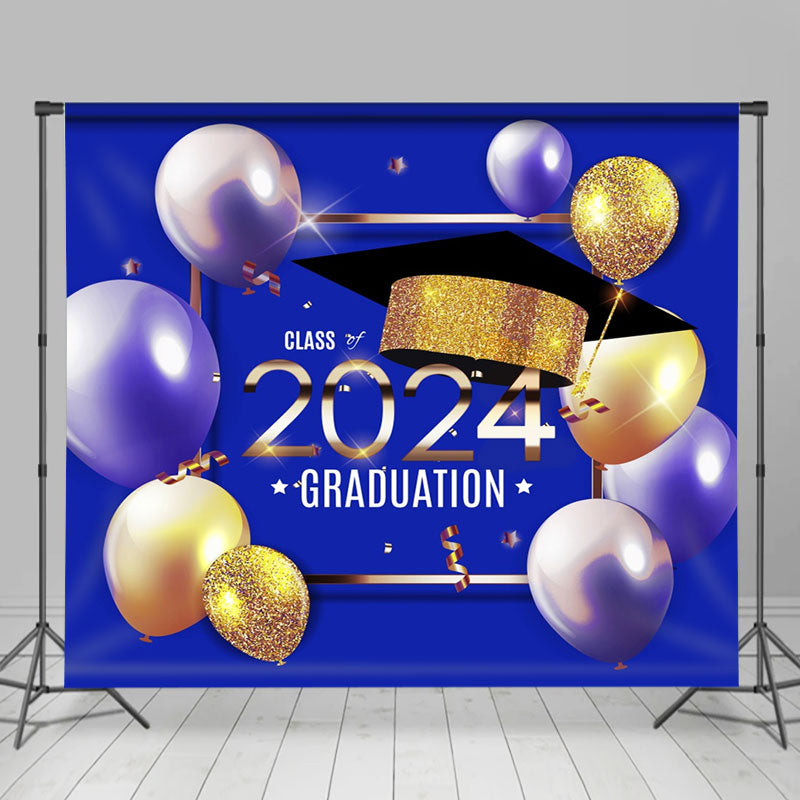 Aperturee - Blue Balloons Class Of Glitter Graduation Backdrop