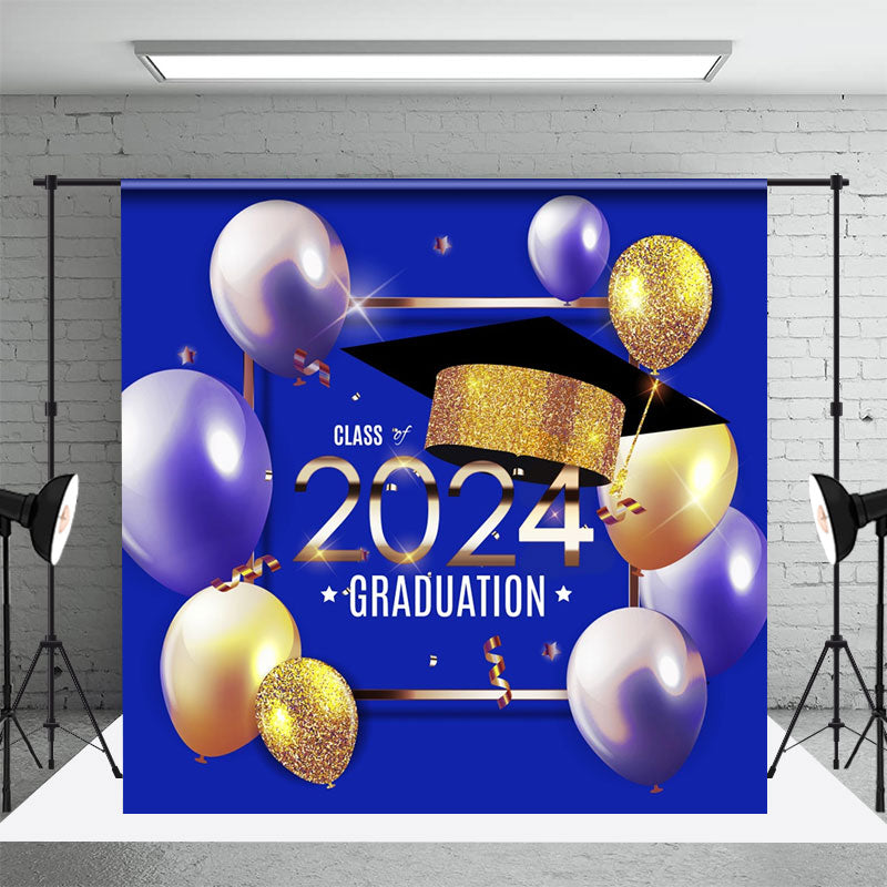 Aperturee - Blue Balloons Class Of Glitter Graduation Backdrop