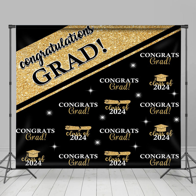 Aperturee - Black Gold Congrats Grad Repeat Graduation Backdrop