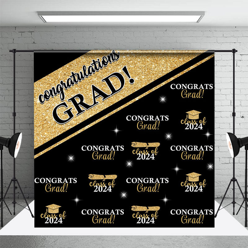 Aperturee - Black Gold Congrats Grad Repeat Graduation Backdrop