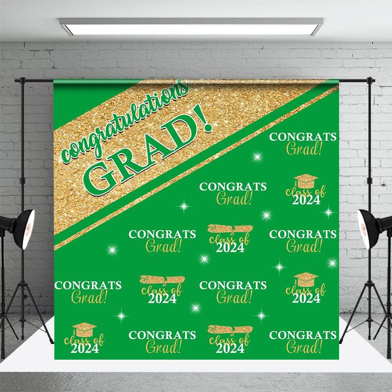 Aperturee - Green Gold Congrats Grad Repeat Graduation Backdrop