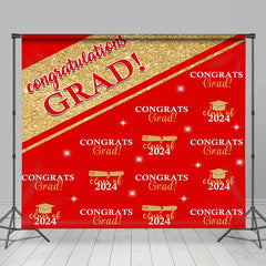 Aperturee - Red Golden Congrats Grad Repeat Graduation Backdrop