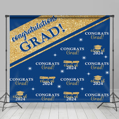 Aperturee - Blue Golden Congrats Grad Repeat Graduation Backdrop