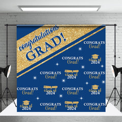 Aperturee - Blue Golden Congrats Grad Repeat Graduation Backdrop