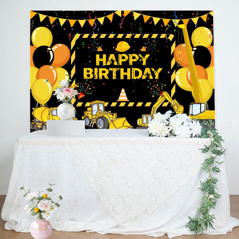 Aperturee - Yellow Truck Balloons Ribbons Birthday Backdrop