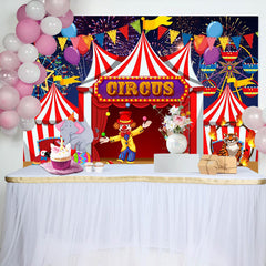 Aperturee - Red Circus Clowns Animals Balloon Birthday Backdrop