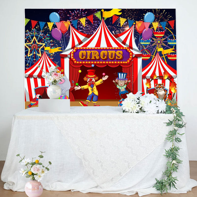 Aperturee - Red Circus Clowns Animals Balloon Birthday Backdrop