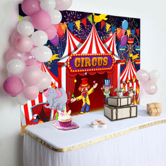 Aperturee - Red Circus Clowns Animals Balloon Birthday Backdrop