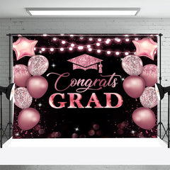 Aperturee - Pink Sparkle Balloons Congrats Graduation Backdrop