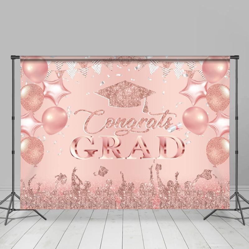 Aperturee - Rose Gold Glitter Balloon Flag Graduation Backdrop