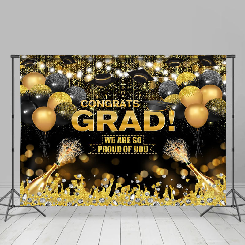 Aperturee - Black Golden Diamond Champagne Graduation Backdrop